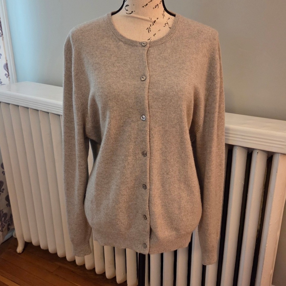 Vintage Y2K Neiman Marcus Cashmere Cardigan Sweater Oat/Gray Quiet Luxury Sz XL